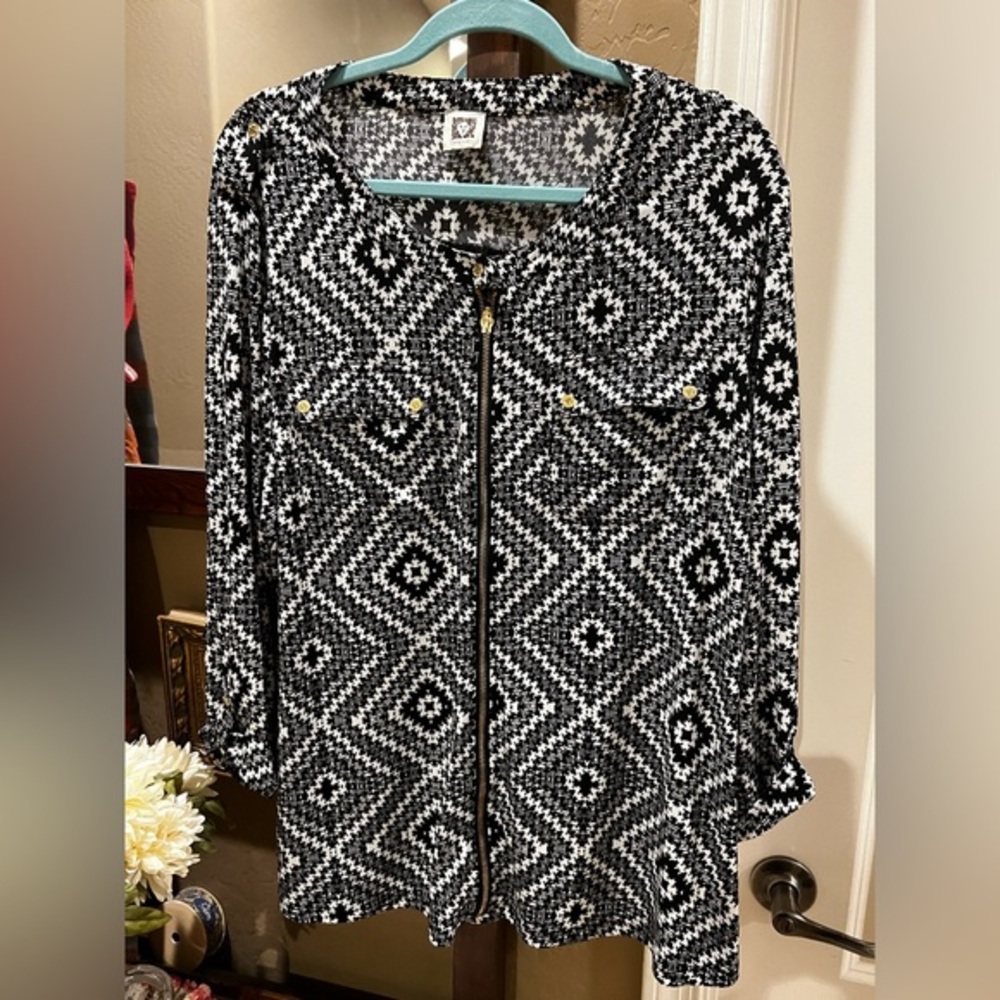 Anne Klein Black & White Patterned Women's Jacket
